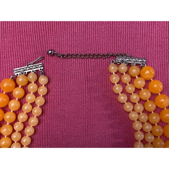 Vintage 60s Orange Necklace 1960s Three Strand Rockabilly Pinup Mod Retro - Picture 6 of 6